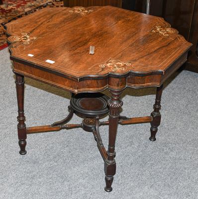 An Edwardian inlaid rosewood plant table 89cm by 69cm