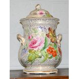 A Staffordshire pail decorated with floral spray, 40cm . Cover broken and professionally restored.