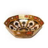A Royal Crown Derby Imari octagonal bowl, pattern 1128, 28cm wide. First quality, no damage or