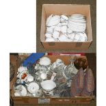 A box of assorted including small Lladro figures, a suite of Tudor crystal drinking glasses, a set