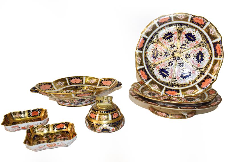 A quantity of Royal Crown Derby Imari, including a quatrefoil twin handled dish, a pair of plates, a