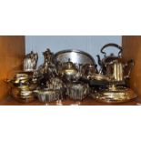 A large quantity of silver plated wares including part tea services, various flatwares, spirit