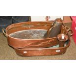 A copper setting pan by Aldridge London, Benson copper thermos jug, pair of Arts & Crafts copper