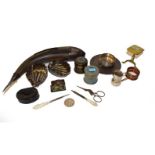 A collection of assorted items, including a Russian silver salt-cellar on ball feet, a Russian