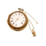 A pair cased verge shagreen pocket watch, gilt fusee verge movement signed J Richards London, square
