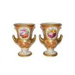 A pair of 19th century Derby vases, painted with named views of Monmouth and Cardiganshire, the