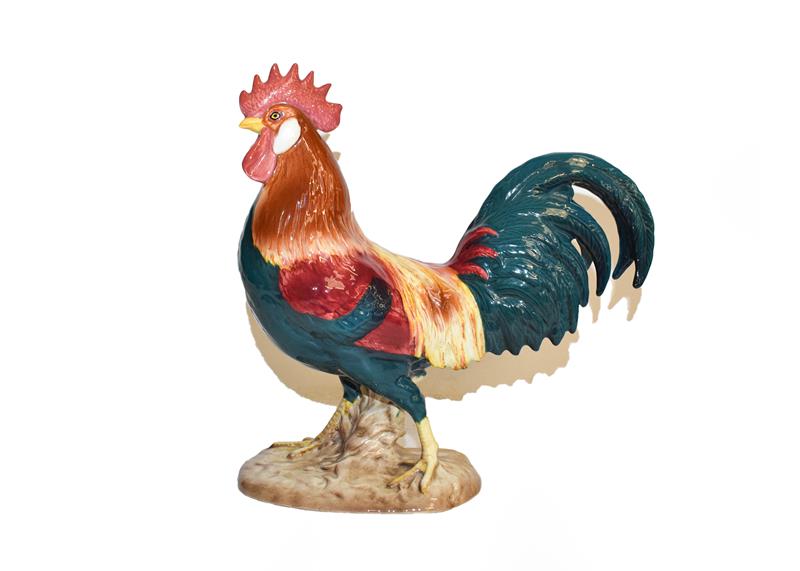 Beswick Leghorn Cockerel, model No. 1892, teal green, red, orange and yellow - gloss