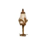 A French ormolu and glass lamp with ribbon and foliate swag detail, 55cm high. Not wired. Visble
