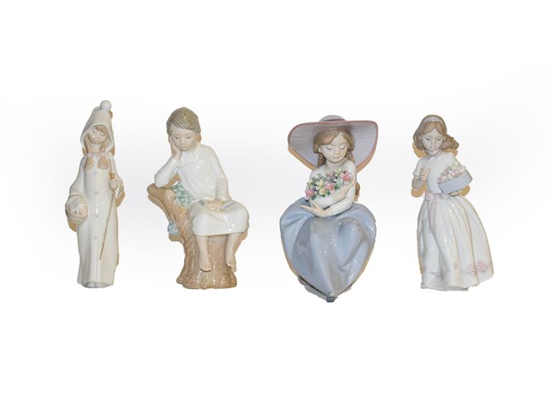 A Lladro shepherdess, model No. 6964, Lladro Flower Girl, model No. 5862 with five other Lladro