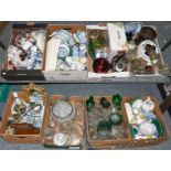 Assorted ceramics and glass etc, including Majolica leaf dishes, Chinese export porcelain