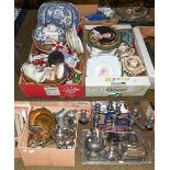 A large quantity of assorted metalwares, mainly silver plated items including a twin handled serving