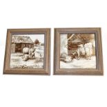 A set of six framed 6'' tiles, designed by William Wise, Country Animals