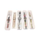 A selection of eight Swatch quartz wristwatches, consisting examples of the Beijing 2008