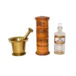 A 19th century treen spice tower and quantity of other items including a Scottish horn beaker with