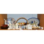 A quantity of assorted ceramics and glass to including Victorian fairings, Pearlware coffee pot,