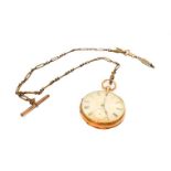 An 18 carat gold open faced pocket watch, case with London hallmark for 1872, with an attached