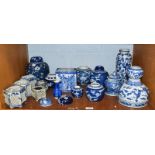 A selection of blue and white Chinese porcelain including ginger jars and covers, small floral and