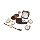 A lady's fob watch, case stamped fine silver, nickel plated pocket watch, chrome Ingersol pocket