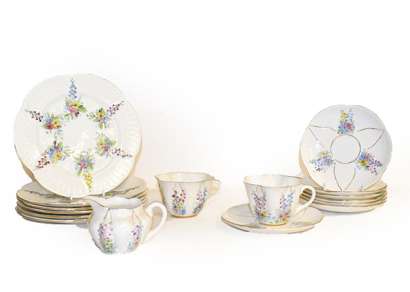 A Shelley tea set (later decorated) and a Limoges Art Nouveau iridescent vase, 18cm . The teaset has - Image 2 of 3