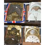 A selection of 18th/19th century longcase clock painted and brass dials and movements, including a