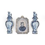 A quantity of 19th century and later Delft and Faience, including a pair of blue and white jars