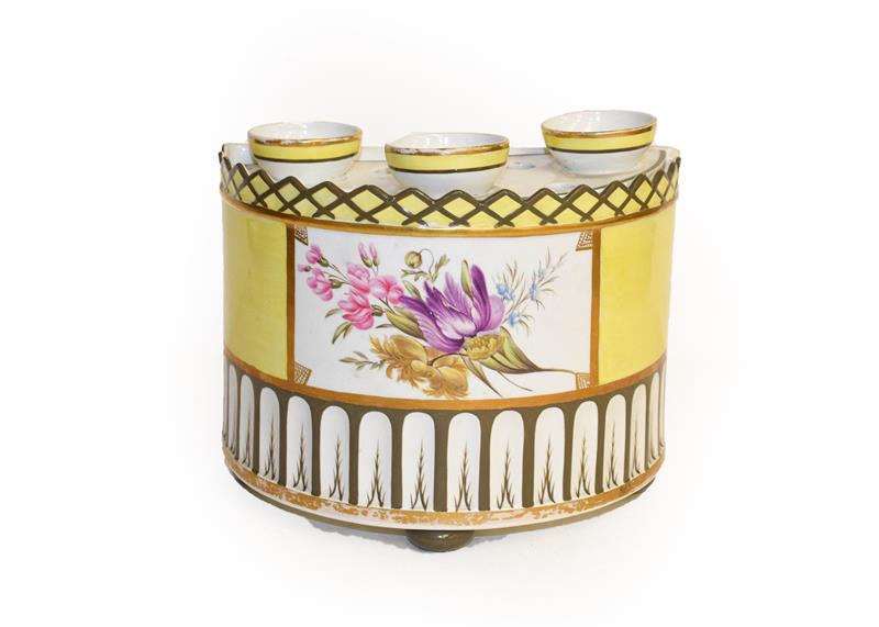 Three early 19th century pearlware yellow ground bough pots, with gilt edging and enamelled with - Image 3 of 3