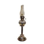 An Arts & Crafts silver plated oil lamp by Hukin & Heath, 52cm excluding the chimney