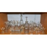 A quantity of 19th century and later glassware including a decanter inscribed Scotch Whiskey, a pair