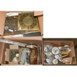 A quantity of late 19th century clock dials and movements, and a selection of 18th/19th century