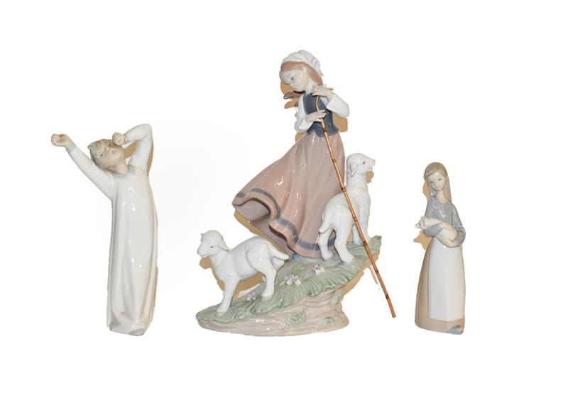 A Lladro shepherdess, model No. 6964, Lladro Flower Girl, model No. 5862 with five other Lladro - Image 2 of 2