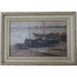 Maurice Hagemaus (Belgian 1852-1917) Boats on the beach, signed oil on canvas, 35.5cm by 57cm