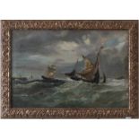 English school (late 19th/early 20th century) Ships in a storm off the coast, oil on canvas, 59cm by