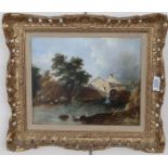 English school (19th century) Mill scene, indistinctly signed, oil on panel, 24cm by 29.5cm