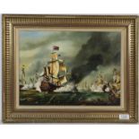 Sullivan (Contemporary) Marine battle scene, oil on board, signed, 28.5cm by 38.5cm