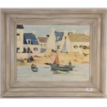 French school (20th century) Naive painting of boats, oil on board, 35cm by 44cm