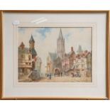 Pierre le Boeuff (fl. 1899-1920) Continental town views, signed watercolours, 27.5cm by 37.5cm (2)