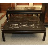 A 20th century black lacquer and mother-of-pearl inlay decorated low opium/coffee table together