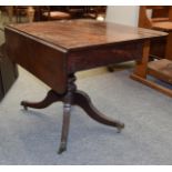 A 19th century mahogany drop leaf Pembroke table raised on centre pedestal, 100cm by 59cm by 70cm