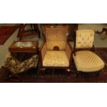 A 19th century mahogany baby bath together with a Victorian nursing chair and rocking stool of