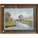 Sam Chadwick (1902-1992) Moreland river landscape, signed watercolour, 33cm by 45.5cm together