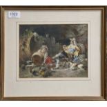 Italian School (19th century) In the wine cave, indistinctly signed, watercolour, 17cm by 22cm