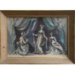 G Pemble (20th century) figures in the Regency style dancing etc, signed mixed media on paper,