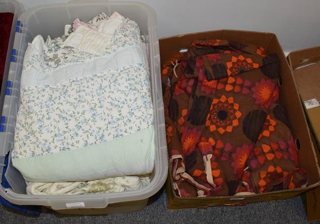 Quantity of assorted printed cotton curtains, modern quilts, bed cover with wrigglework stitching, - Image 2 of 3