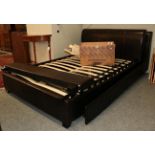 A modern faux leather 5ft double bed together with another similar smaller example 4ft6in (2)