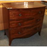 A George III mahogany three height bow front chest of drawers, 94cm by 54cm by 89cm. Estimate £70-