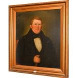 19th century English Naive school, portrait of a man, oil on canvas, 75cm by 62cm