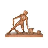 De Ronnens: A Terracotta Figure of a Youth, hauling rope onto capstans, on a rectangular plinth,