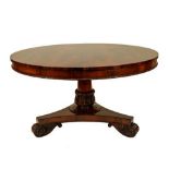 An Early Victorian Rosewood Circular Tilt-Top Dining Table, mid 19th century, the plain frieze and