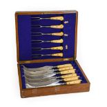 A Set of Six George I Bone and Steel Table Knives and Forks, cutler's mark GW, circa 1720, the