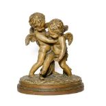 After Etienne Maurice Falconet (1716-1791: A Terracotta Bacchic Group, of two putti in an embrace,